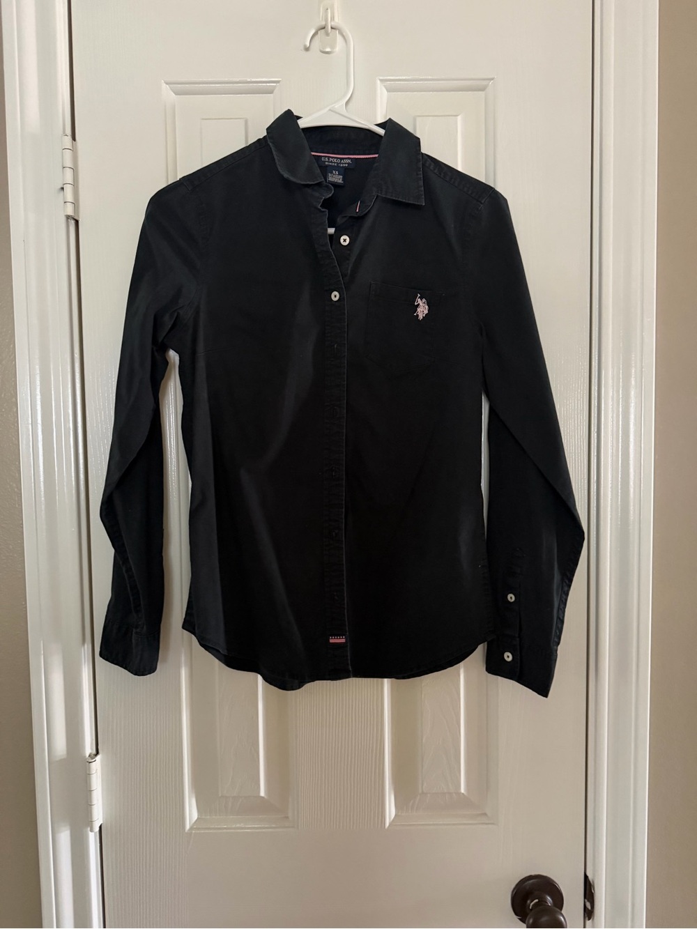 U.S. Polo Assn. Black Button-Down Shirt with Pink Logo